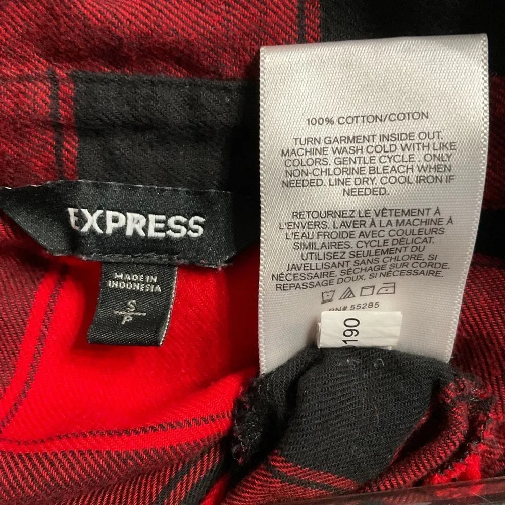 EXPRESS  Red Black Plaid Corset Front Button Up Tunic Shirt Small - Image 6
