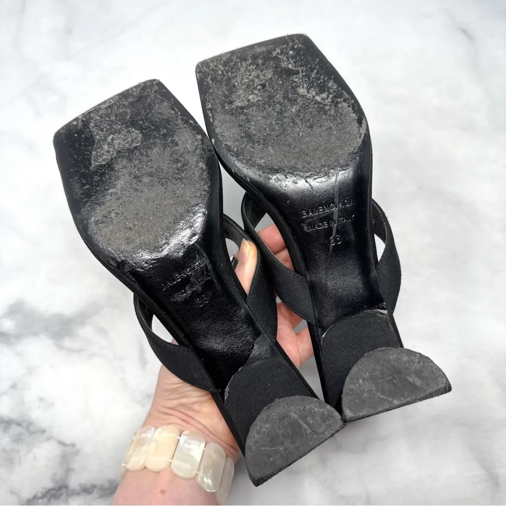 Balenciaga Double Square Toe Thong Block Heeled Sandals Black Designer Retro 36 - Image 8