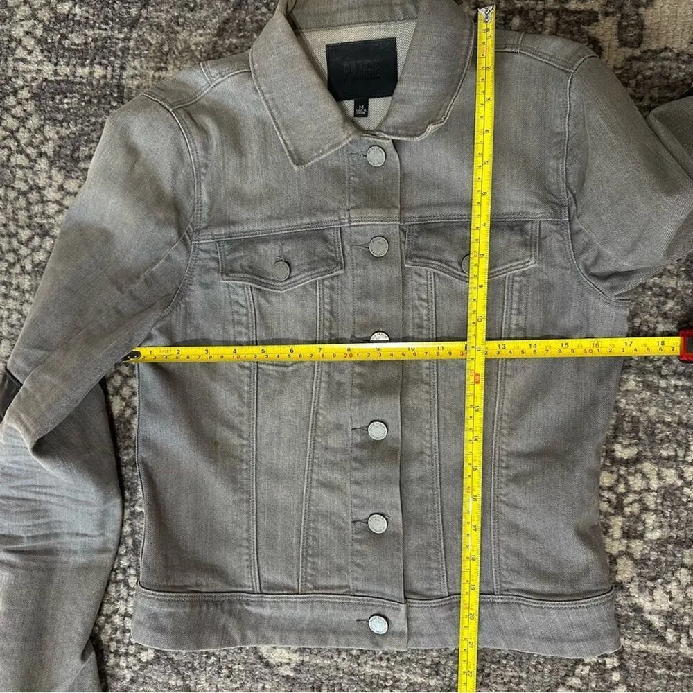 Paige Denim Womens Size M Gray with Faux Black Leather Elbow Patches Jean Jacket - Image 9