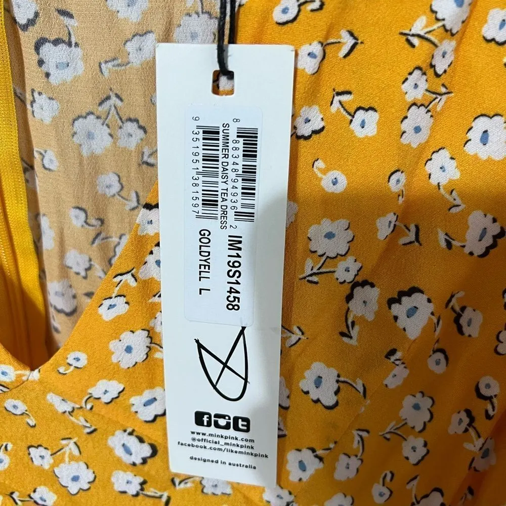 NWT mink pink yellow floral dress L - Image 7
