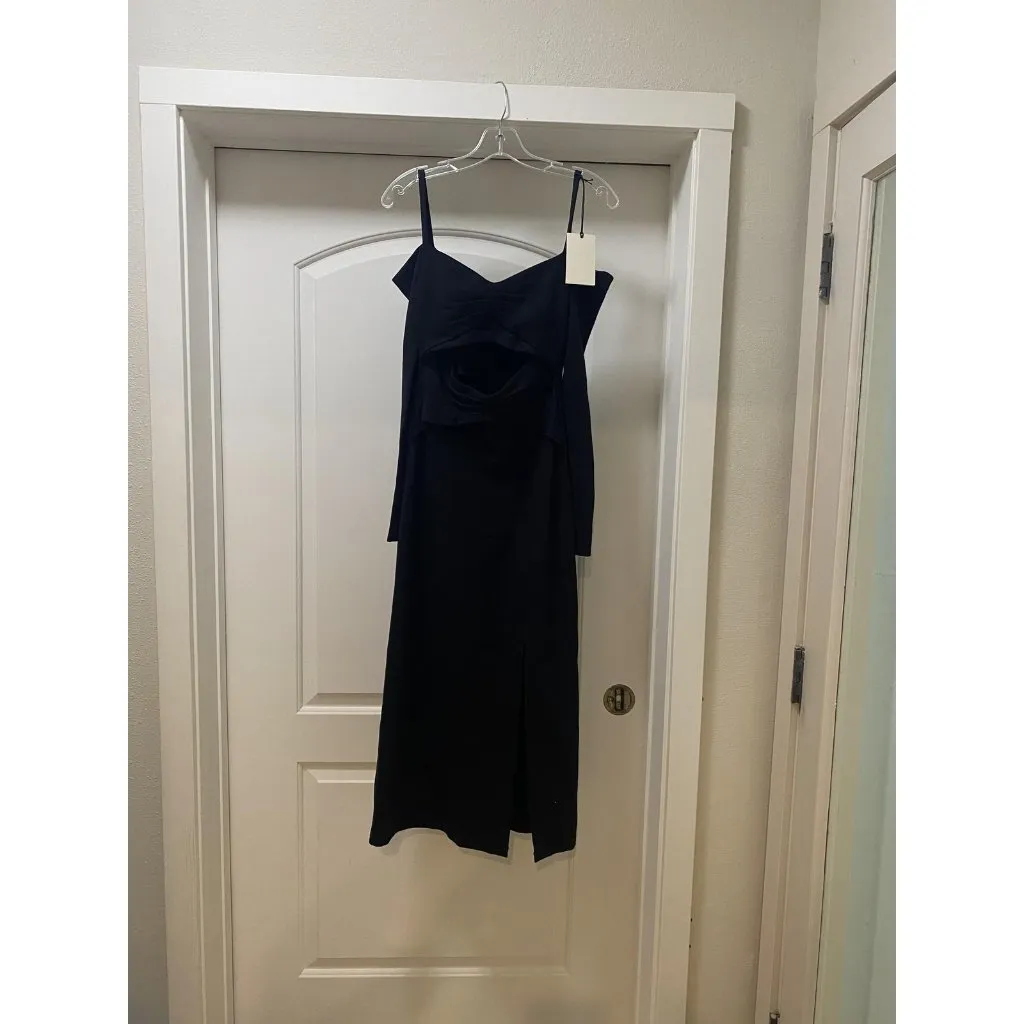 Alexis Elisabet Dress Womens XS Black Asymmetrical Cutout Side Slit Midi - Image 2