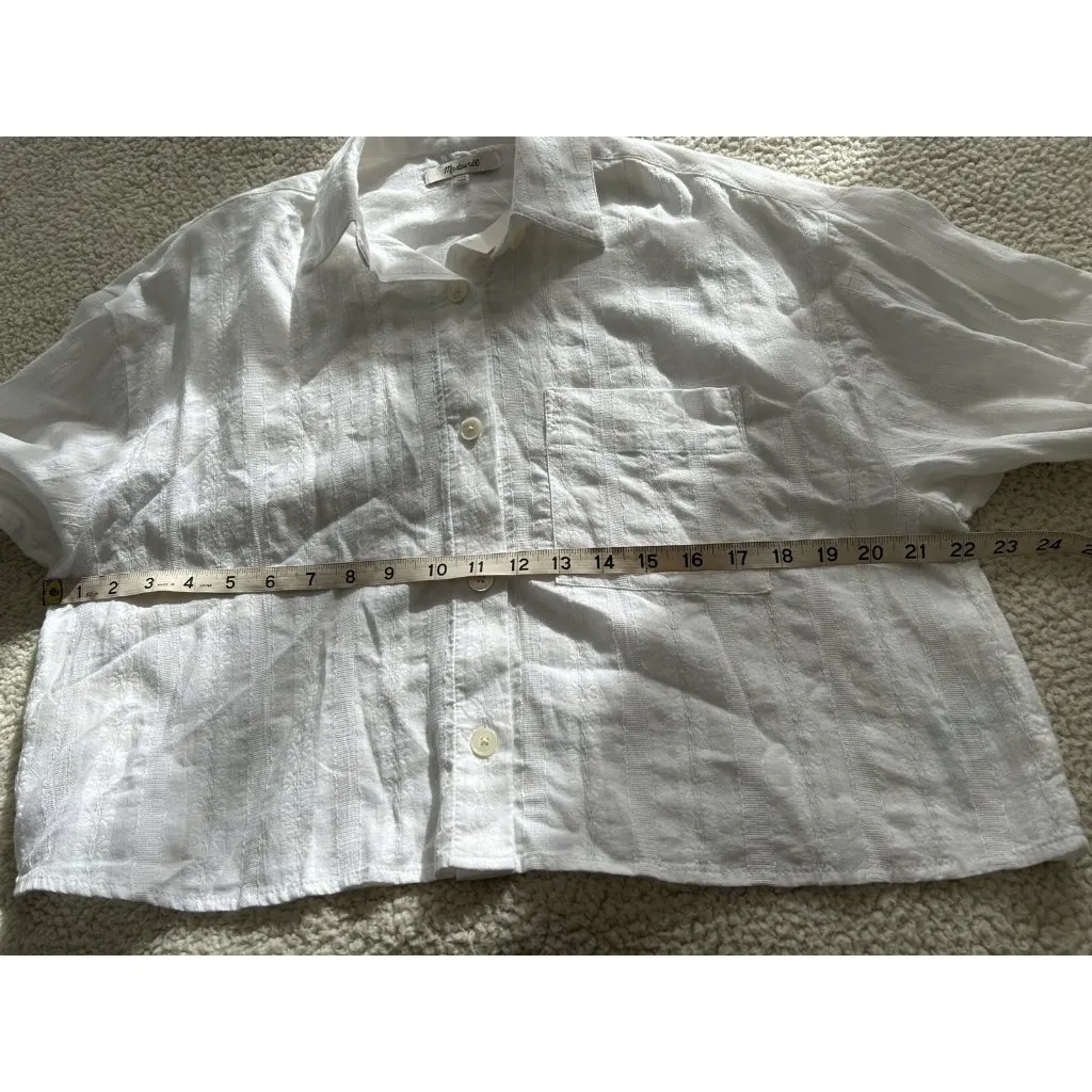 Madewell Straight Hem Shirt in Cotton Dobby White Button Front Relaxed Size XXS - Image 15