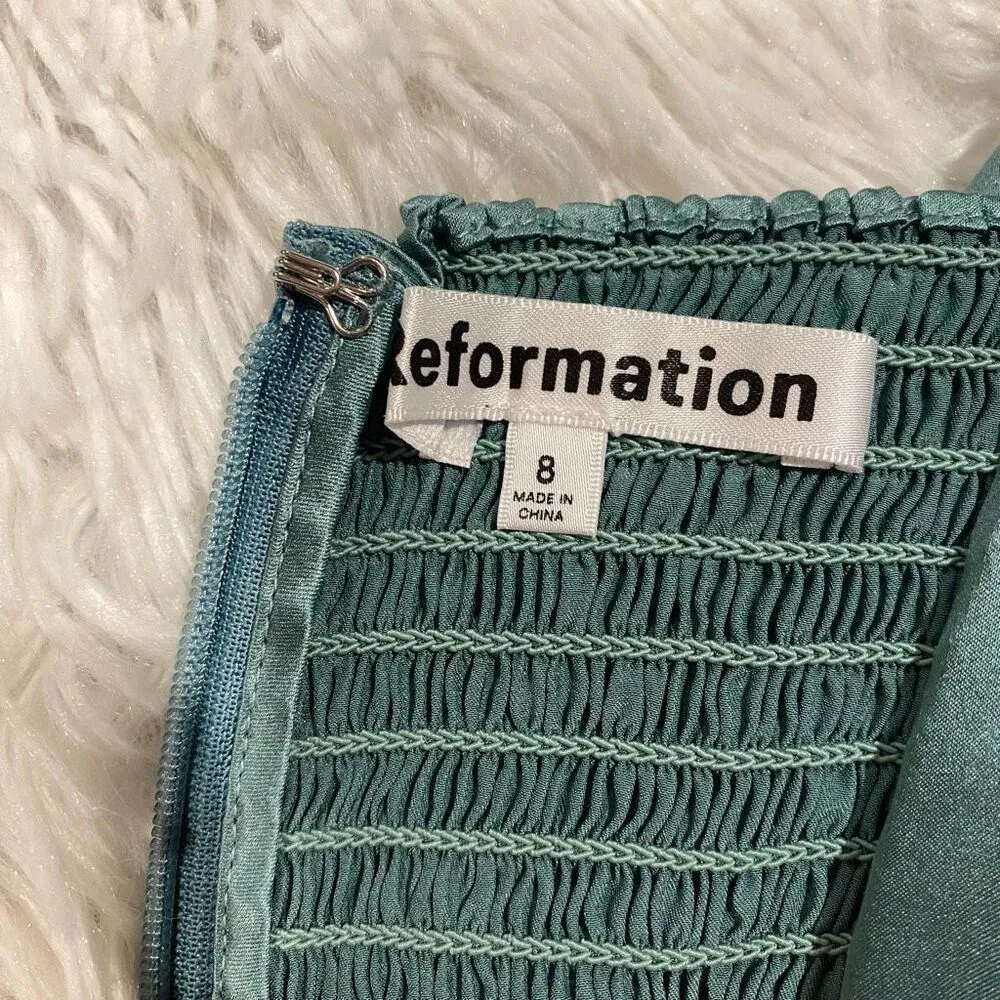 Reformation Frankie Silk Maxi Dress in Verdigris Teal Size 8 - Image 10