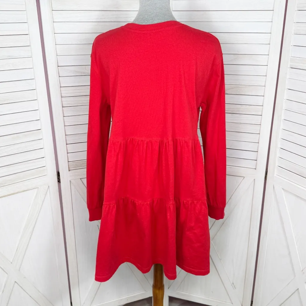 Zara Tiered Crew Neck T Shirt Babydoll Tunic Shift‎ Dress Red Medium - Image 6