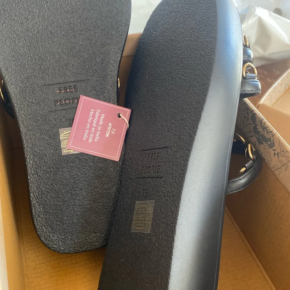 Midas Touch 7.5 Black platform Women's Sandals slides gold hardware - Image 6