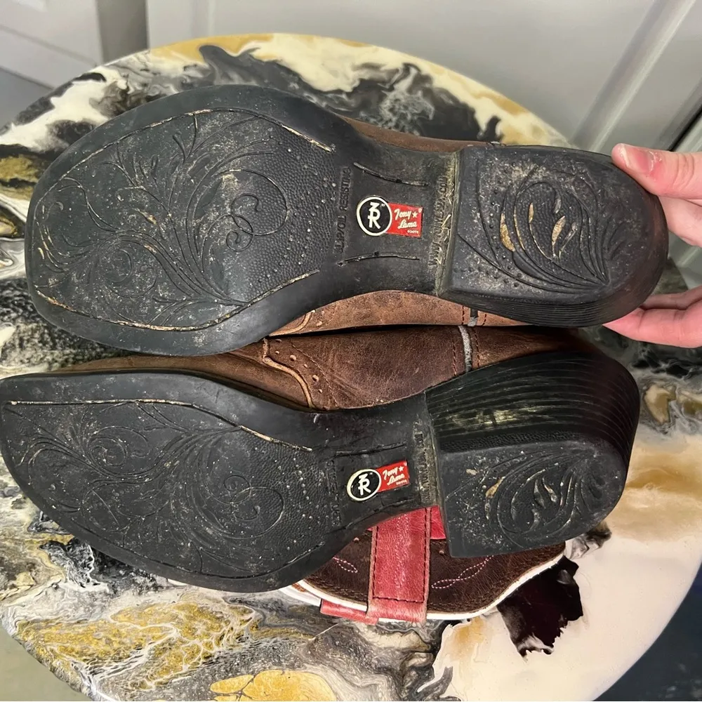 Tony Lama Pink Brown Leather Western Boots - Image 9