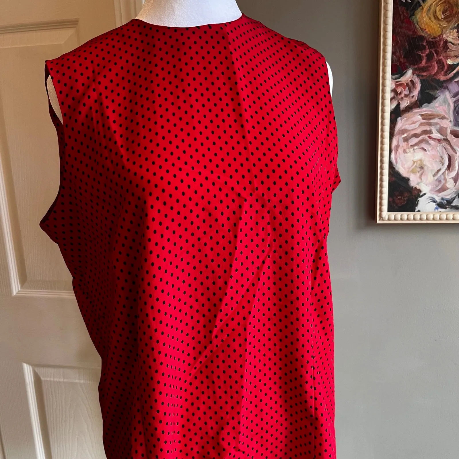 SAVILLE Red Polka Dot Sleeveless Blouse Rena Rowan Size 10 Holiday - Image 2