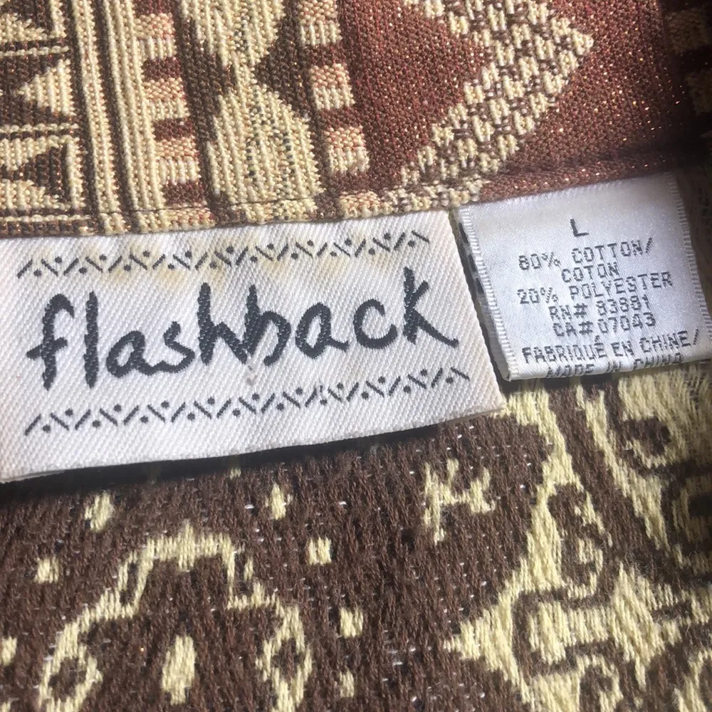 Vintage Flashback Tapestry Jacket Pockets Beads Metallic Sparkle Womens Large Brown - Image 9