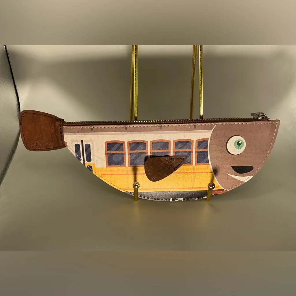 Rare Artipel Cork From Portugal Sardine Zip Small Lightweight Pencil Pouch Bag Tan - Image 5