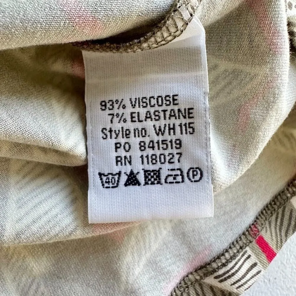 Boden Maxi Leaf Dress Tan Red Size 14 Knit 3/4 Long Sleeve V Neck Stretch Office - Image 7