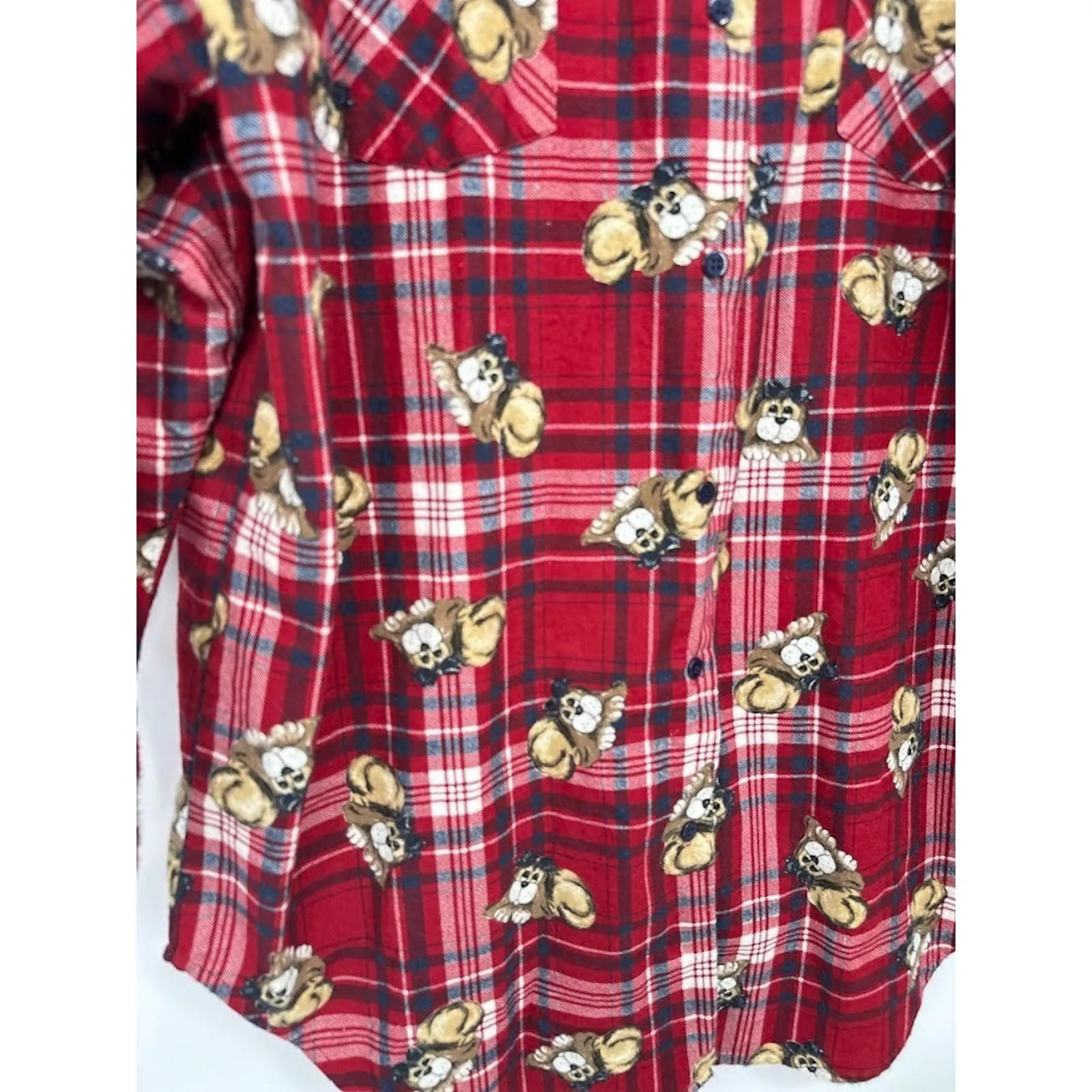 Kathy Ireland Intimates Red Plaid Dog Print Nightgown Sleep Shirt Flannel OS - Image 3