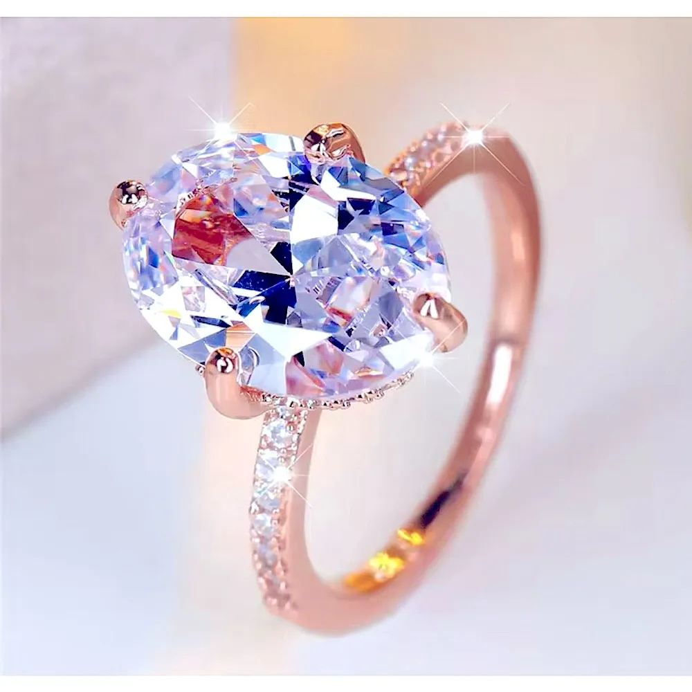 NEW Women's 6Ct Yellow Gold Plated Silver Oval Simulated‎ Diamond Ring - Image 11