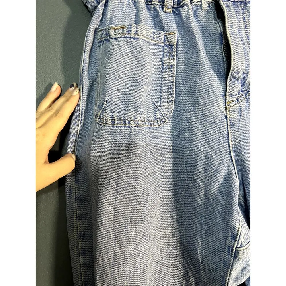 Zara Paper Bag Denim Baggy Pants High Waist Acid Wash Elastic Waist Band - Image 4