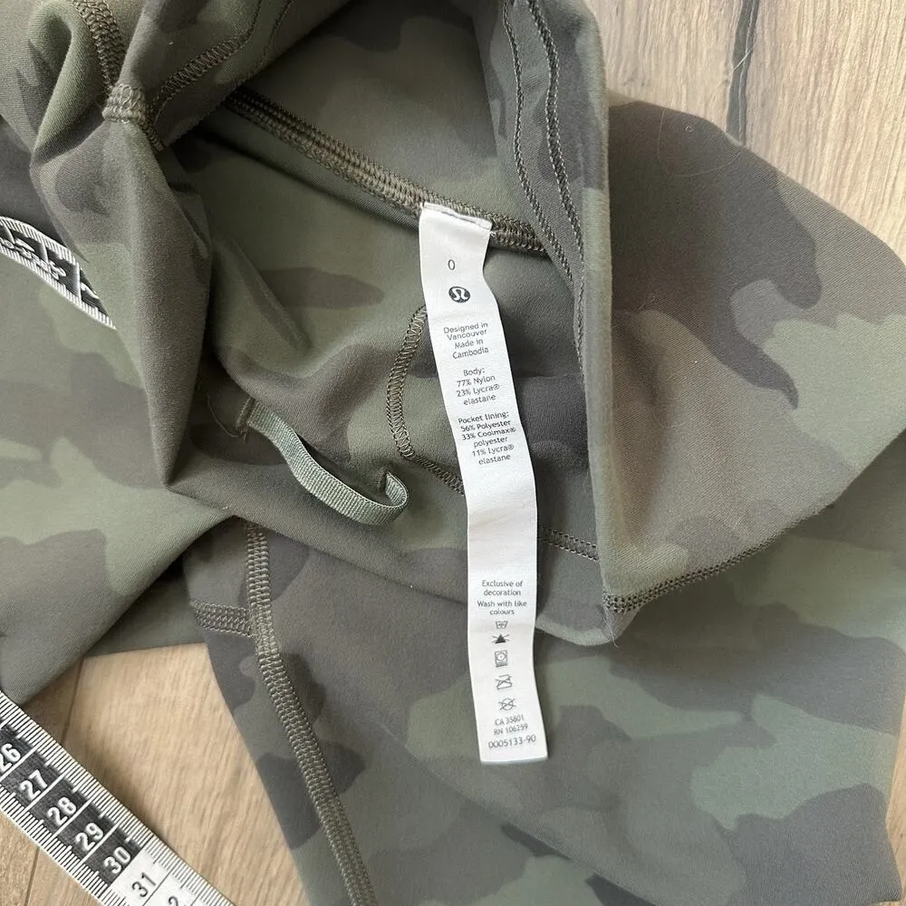 LULULEMON Wunder Train HR Crop Size 0 Green Camo Leggings Yoga Pant Drawstring - Image 4