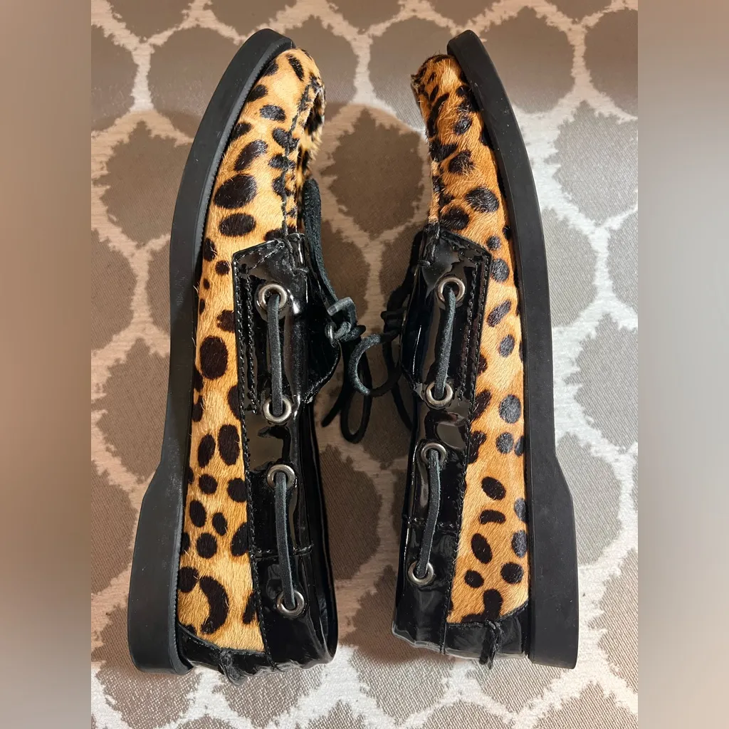 Sebago Dockside’s Spinnaker Leopard Print Flats with Black Patent Details 7.5 Brown - Image 10