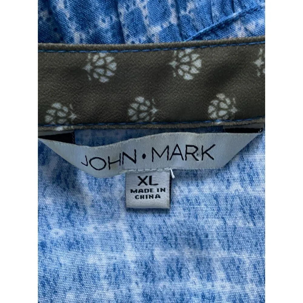 John Mark Roll Tab Blue Beaded Tassel Tie Front Smocked Patchwork Hem Size XL - Image 10