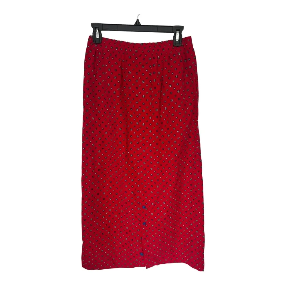 Vintage 1970's Cotton Maxi Skirt Sally Von Verlhof EUC Red Size M - Image 5