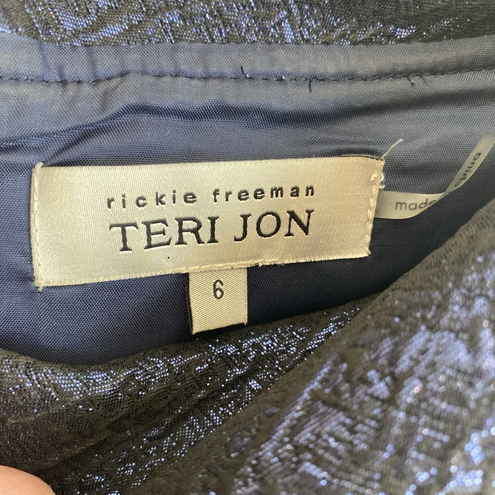 Rickie Freeman x Teri Jon Jacquard Blue Metallic Cocktail Dress Size 6 READ - Image 4