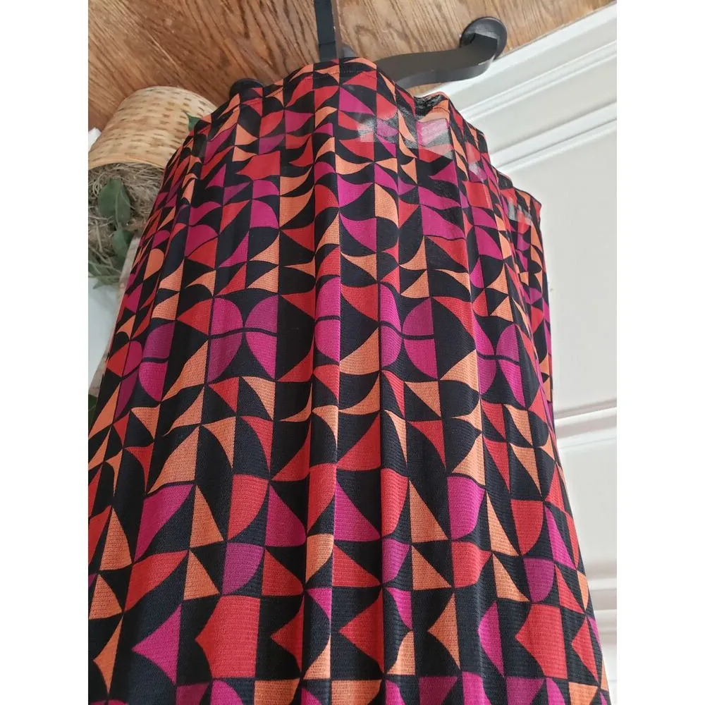 APT.9 Flared Dress Women Large Multi Geometric Print Pleated Skirt Surplice Neck - Image 10
