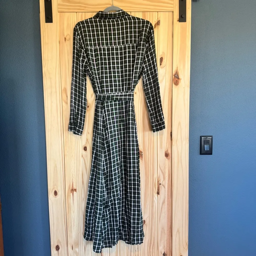 Zara Dark Green Checkered Long Sleeve Shirt Dress size Large - Image 12