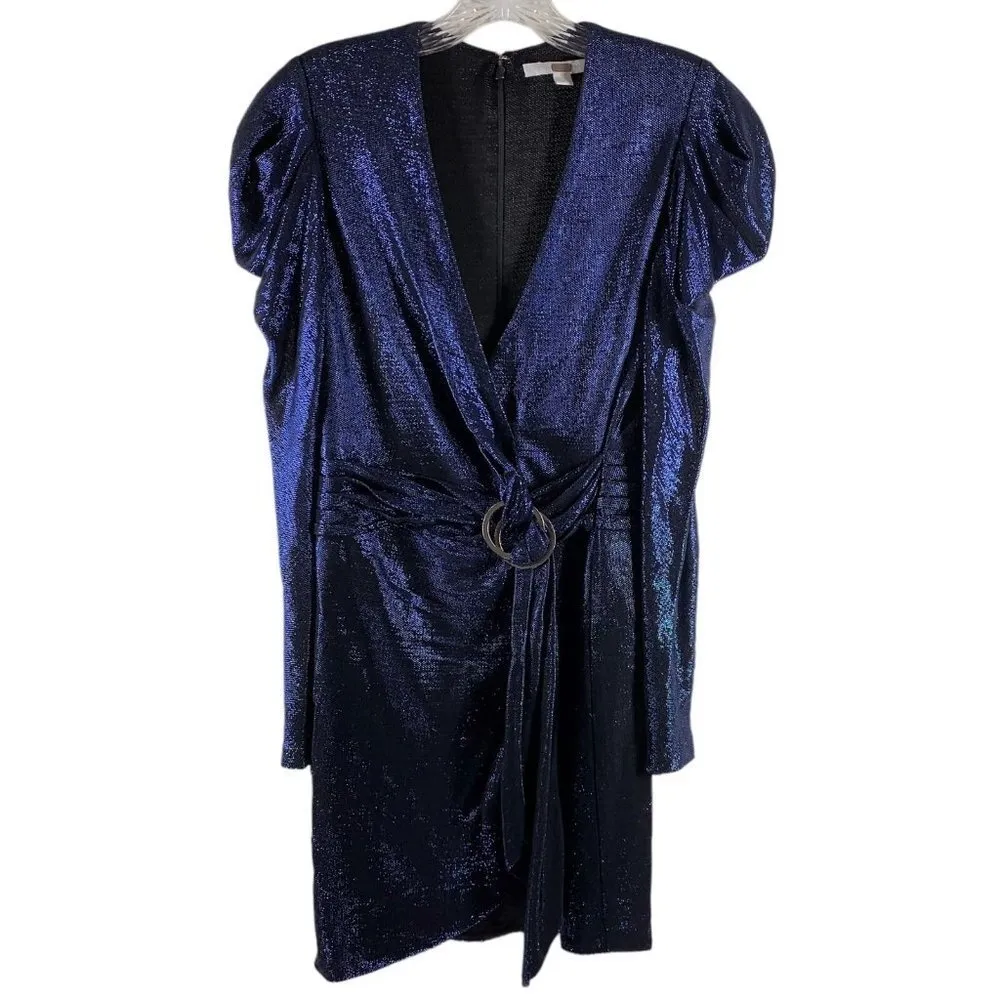 Jonathan Simkhai Blue Metallic Long Sleeve Wrap Dress Size XS Evening Cocktail - Image 4