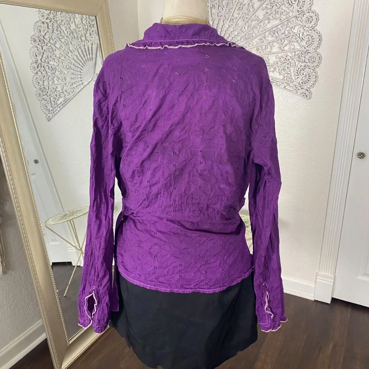 White Stag Whimsygoth Front Tie Purple Berry Pink Cotton Lace Wrap Blouse Top L - Image 5