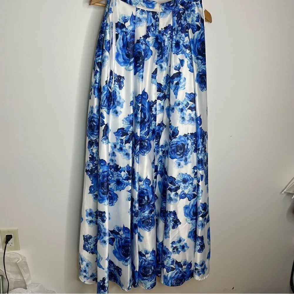 NWT Jovani White Royal Blue Floral Two Piece 2 Event Prom Dress 4 Full Length - Image 9