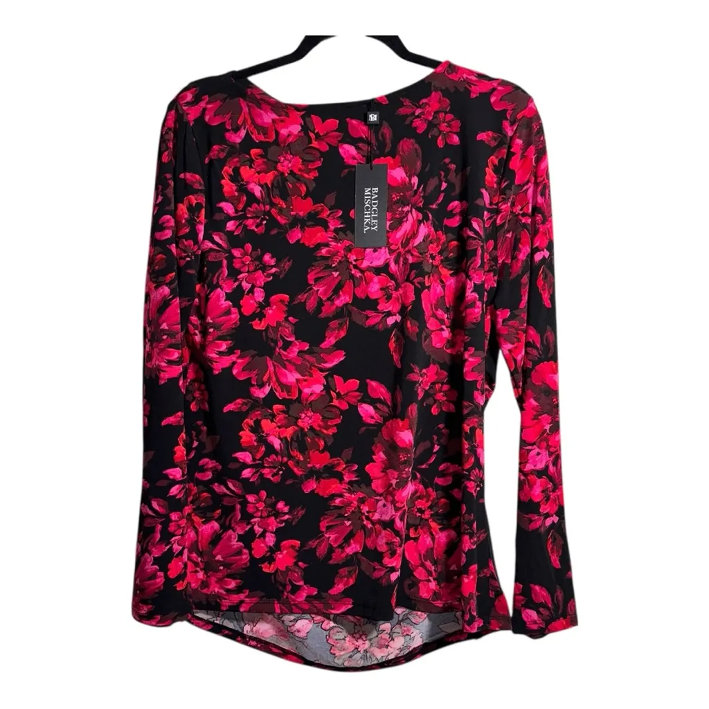 NWT BADGLEY MISCHKA Black and Red Floral Blouse - XL - Image 2