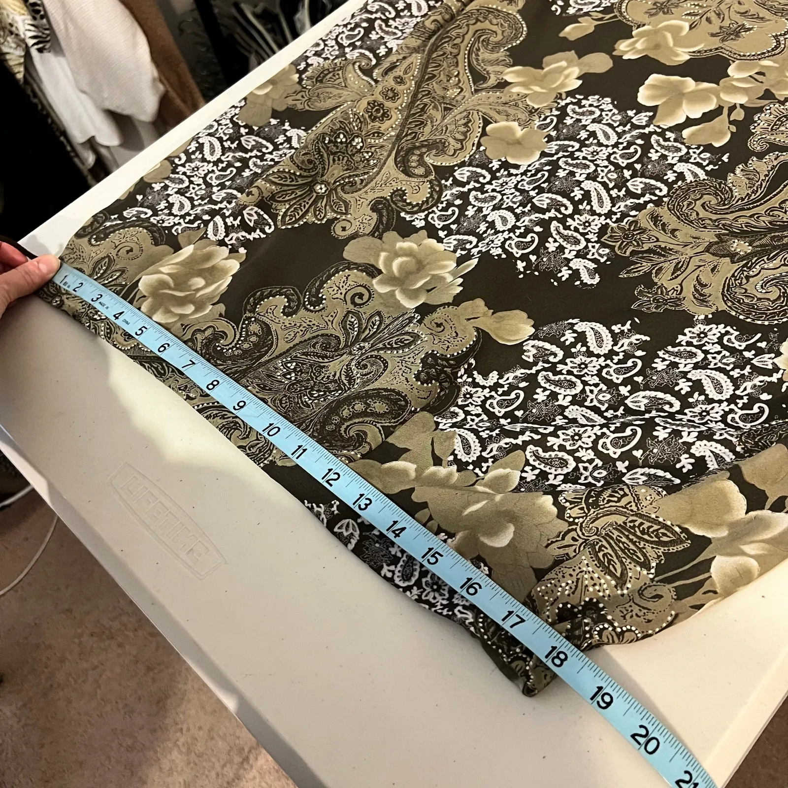 90s Sag Harbor Green Paisley Printed Crochet Ruffle Trim Midi Skirt Size 18/XL - Image 11