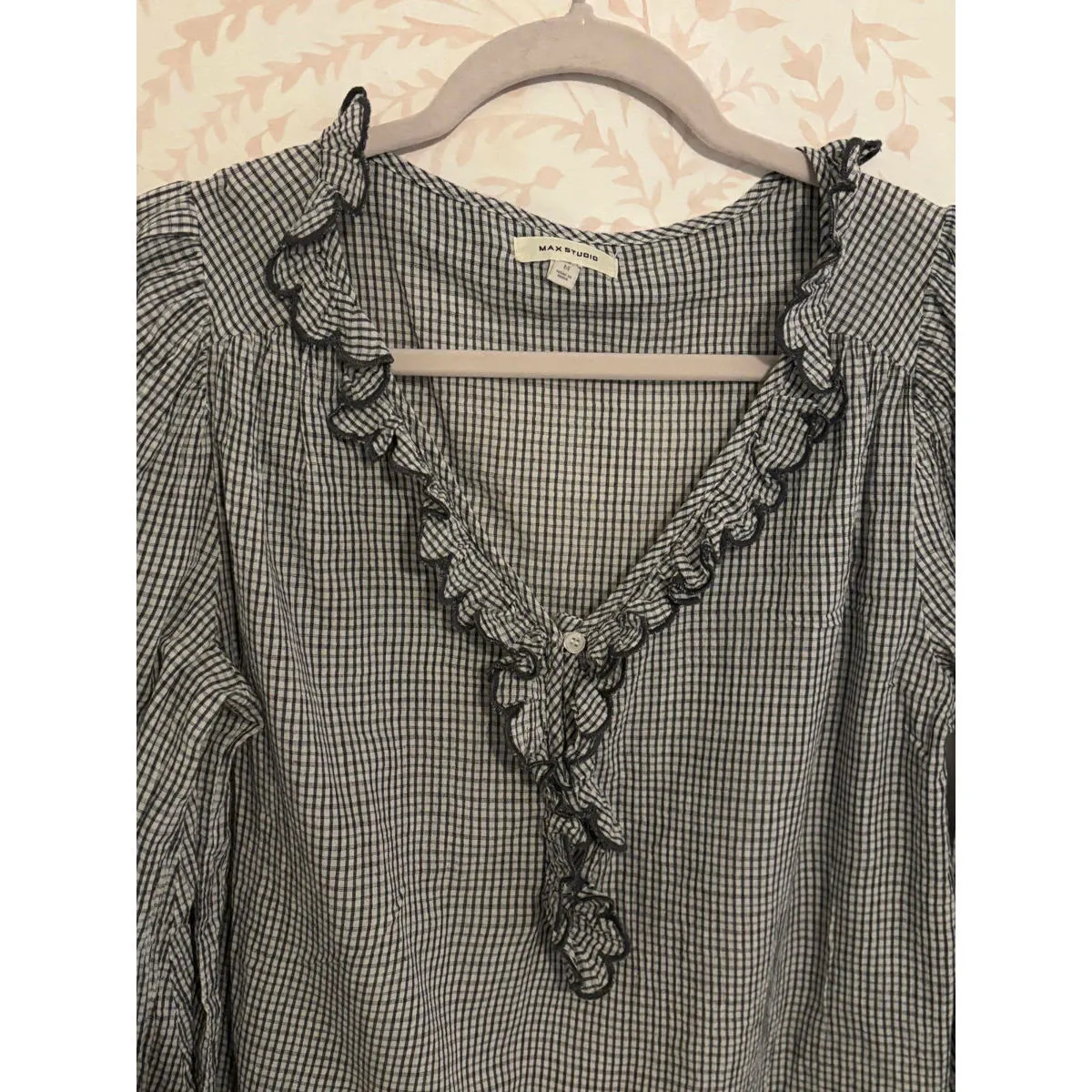 Max Studio  Women's Black and White Checkered Ruffle Trim Blk - Image 2