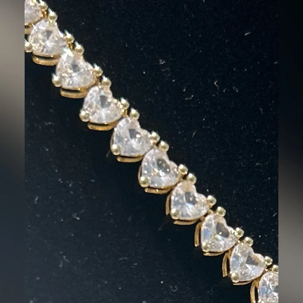 Gold Tone Heart Tennis Necklace 18” CZ - Image 4