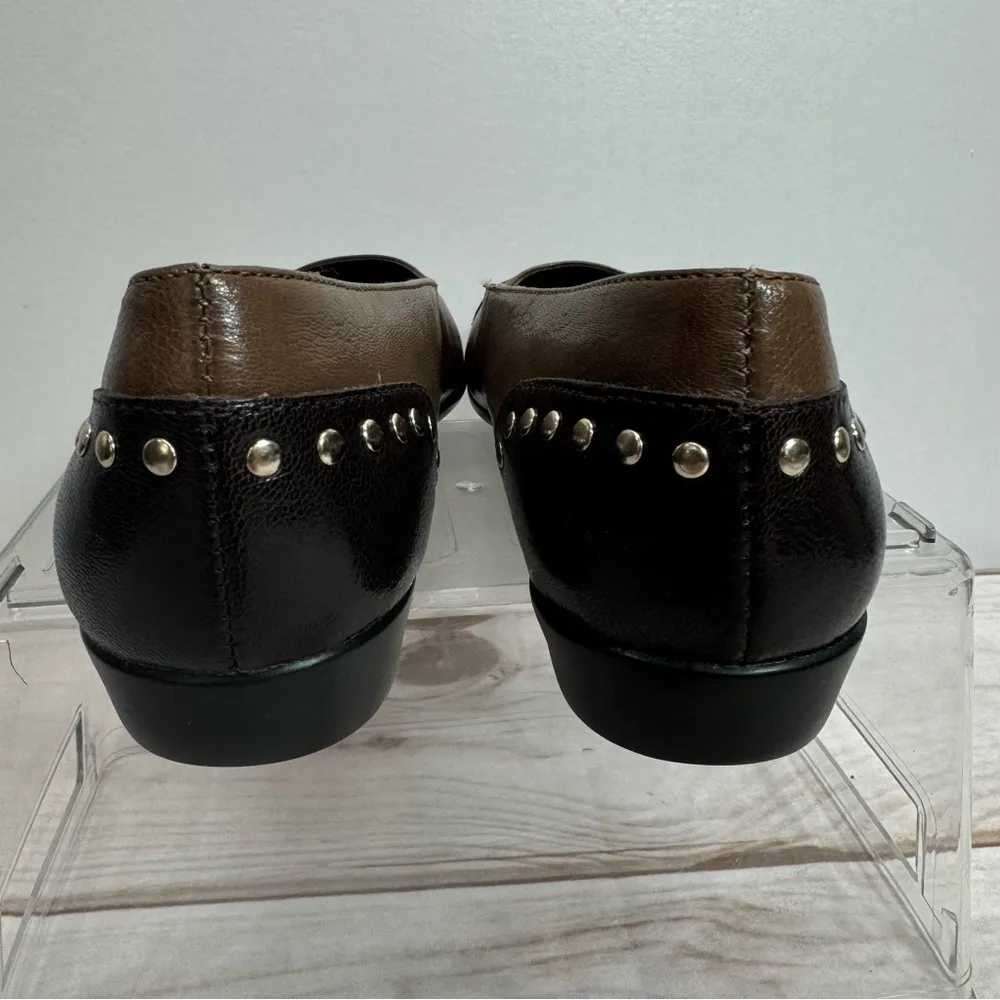 Aerosoles  Know It All Two Tone Brown Genuine Leather Flats with Silver Studs 7M - Image 11