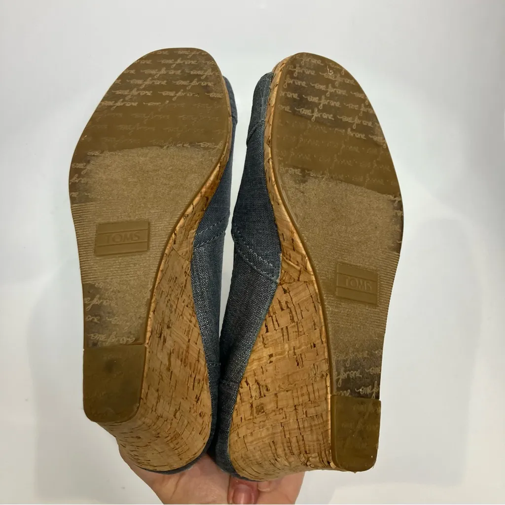 Toms classic‎ wedge peep toe shoes shimmery chambray women’s size 7.5 casual - Image 6