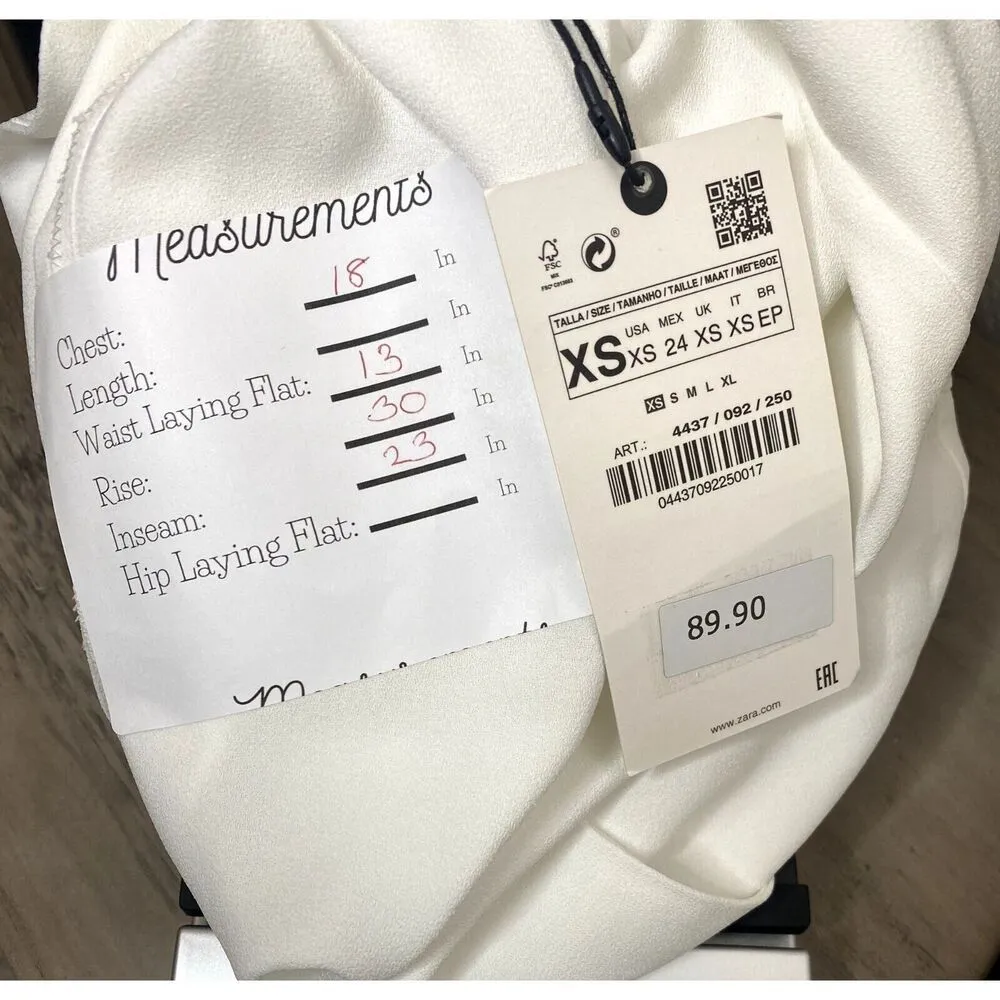 NWT Zara V Neck Collard Wide Leg Jumpsuit Pockets Belted Tie Buttons XS White - Image 7