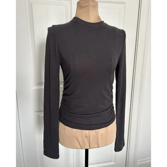 Madewell Woman Side Gather Long Sleeve Top in Black Crewneck T-shirt Size XS - Image 2