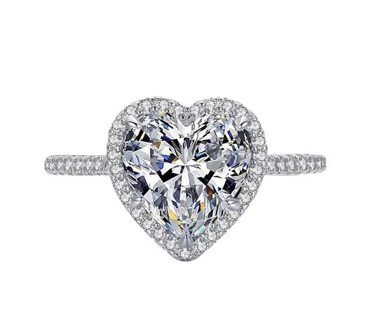 SIZE 8 925 Sterling Silve Elegant Romantic Sparkling Clear Zircon Heart Ring - Image 1