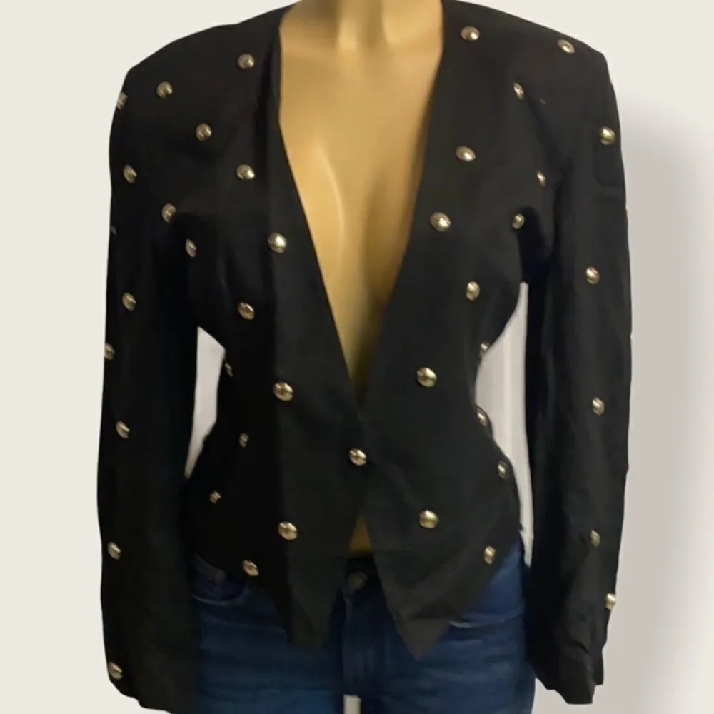 Tina‎ Hagen Studded Cropped Jacket Size Small C25 Black - Image 2