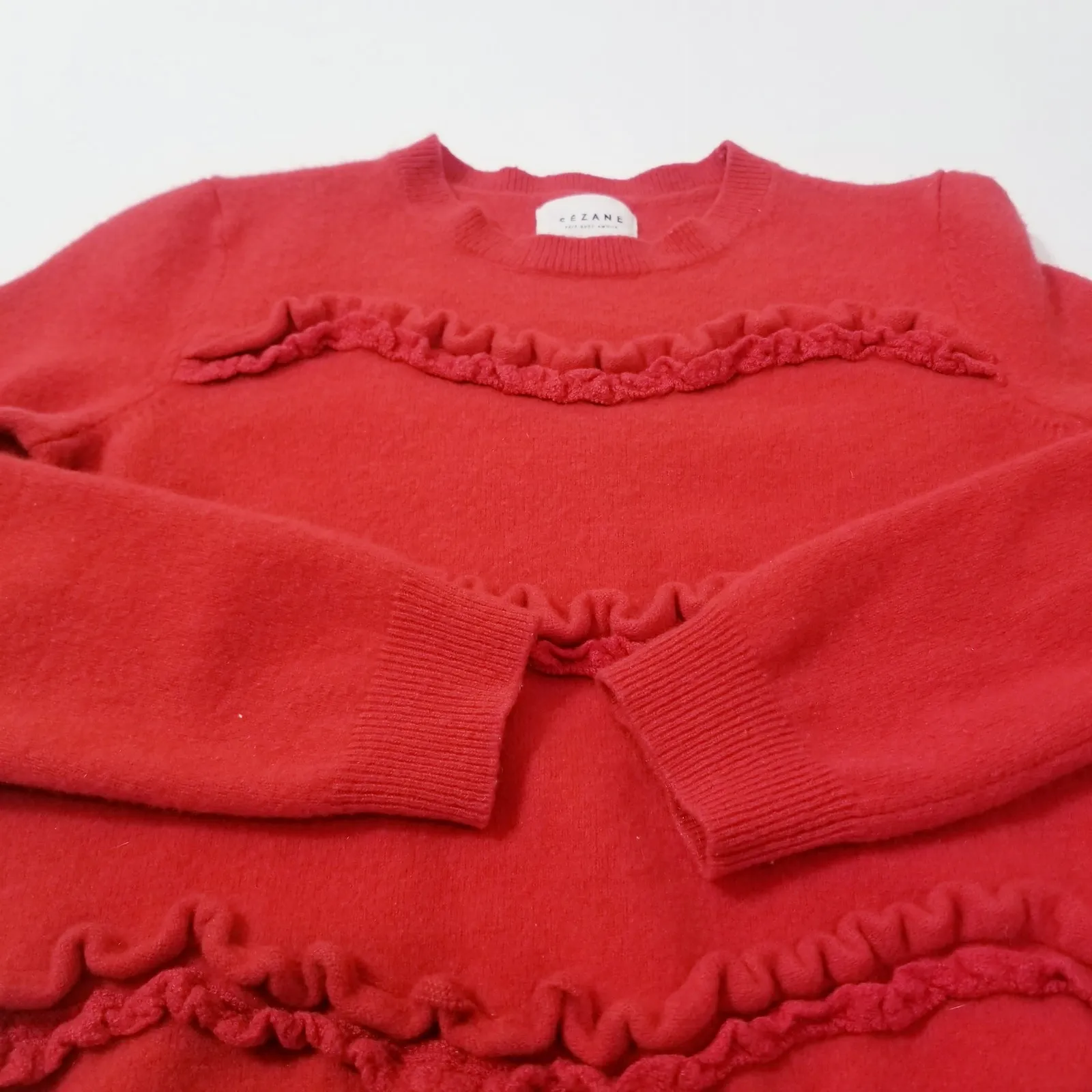Sezane Andreas Wool Cashmere Ruffle Sweater Crewneck Women size Small - Image 11