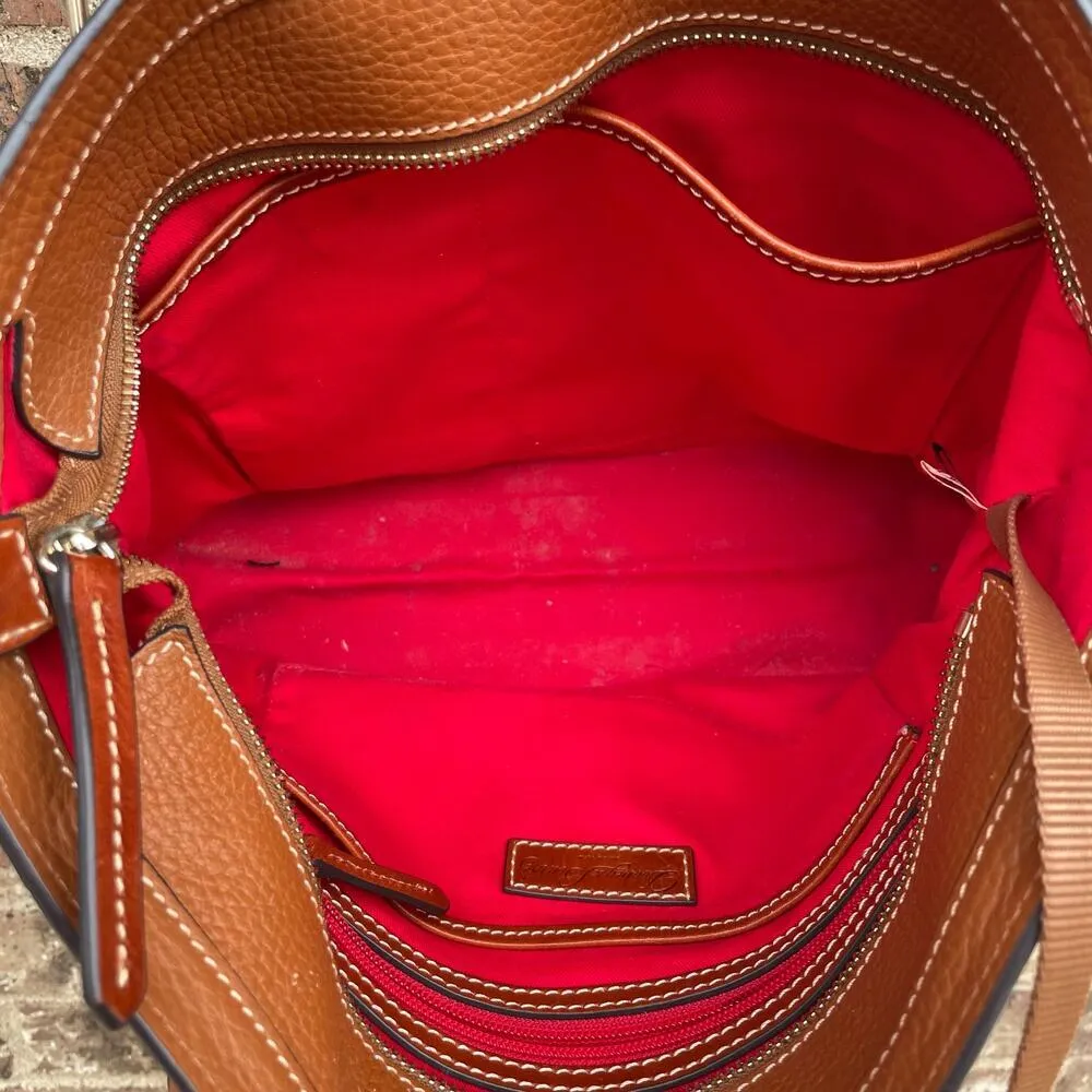 Dooney & Bourke Leather Brown Shoulder Bag Tote Classic Red Interior Purse - Image 10