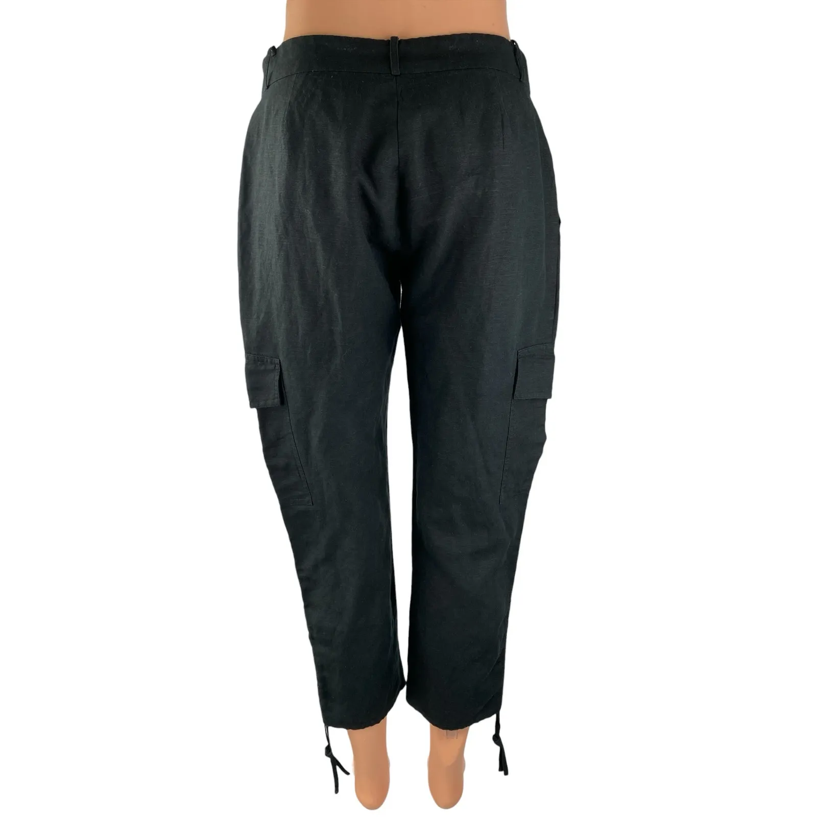 Parker Womens Black Linen High Rise Cropped Straight Leg Trousers Cargo Pants 4 - Image 2