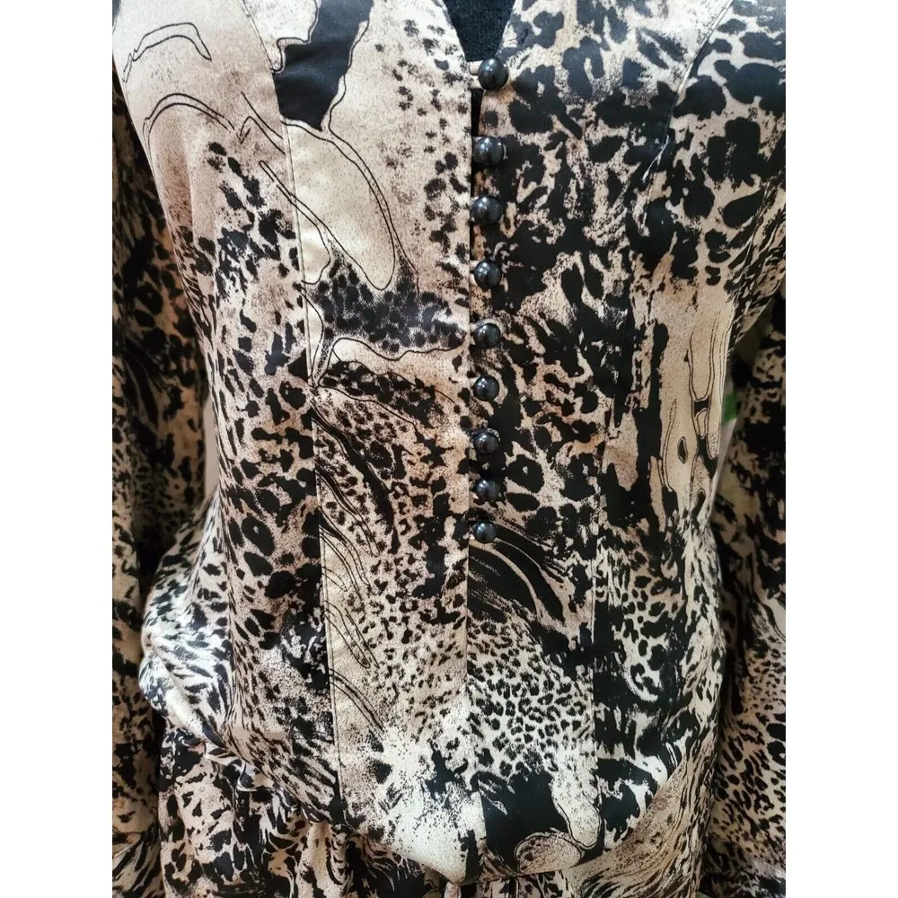 Bill Blass Women's Black & Beige Polyester V-Neck Long Sleeve Top Blouse Size XL - Image 3