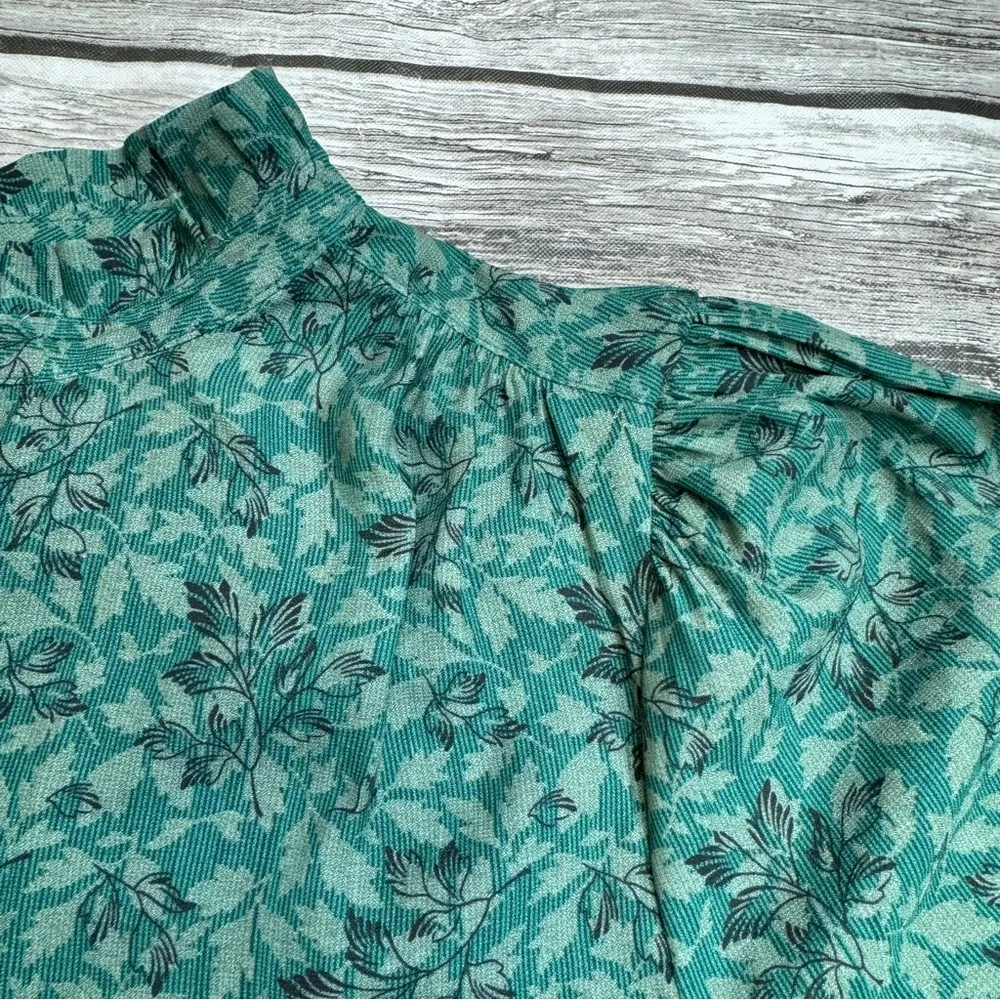 Treasure & Bond Womens High Neck Ruffle Blouse Green Black Floral XS Extra Small - Image 6