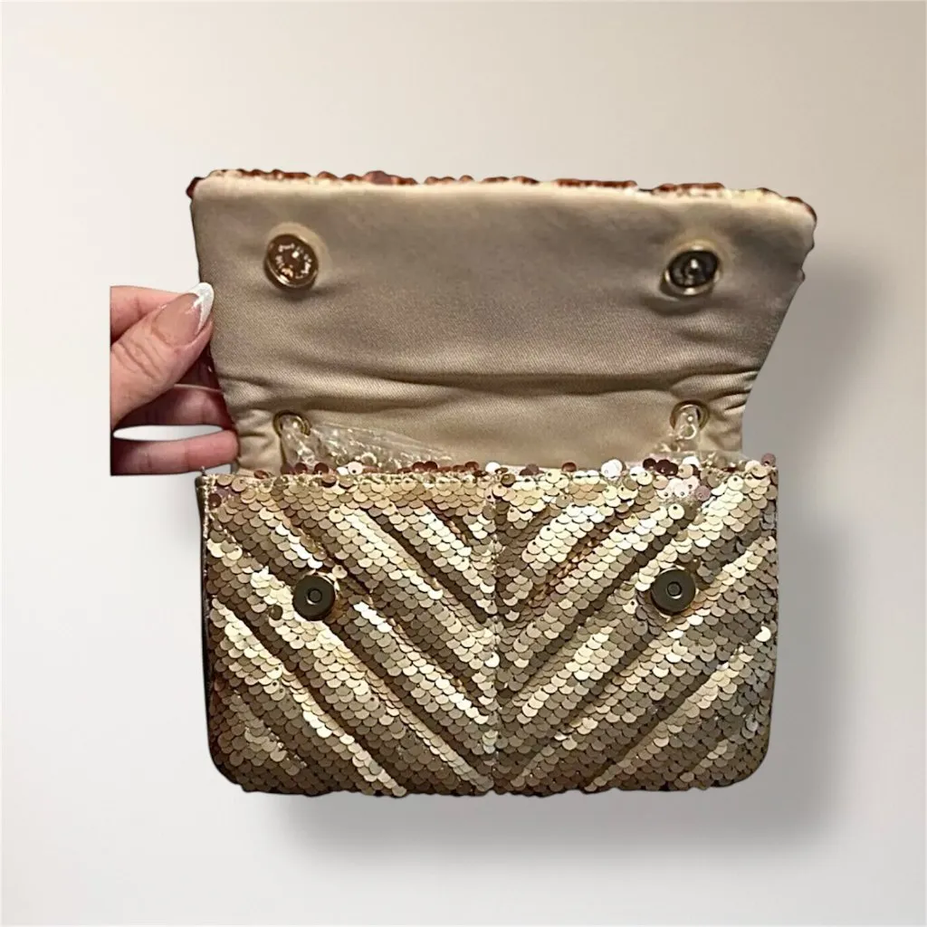 Nicole Miller Gold Sequin Crossbody‎ Bag Convertible Clutch Chain Holiday Party - Image 10