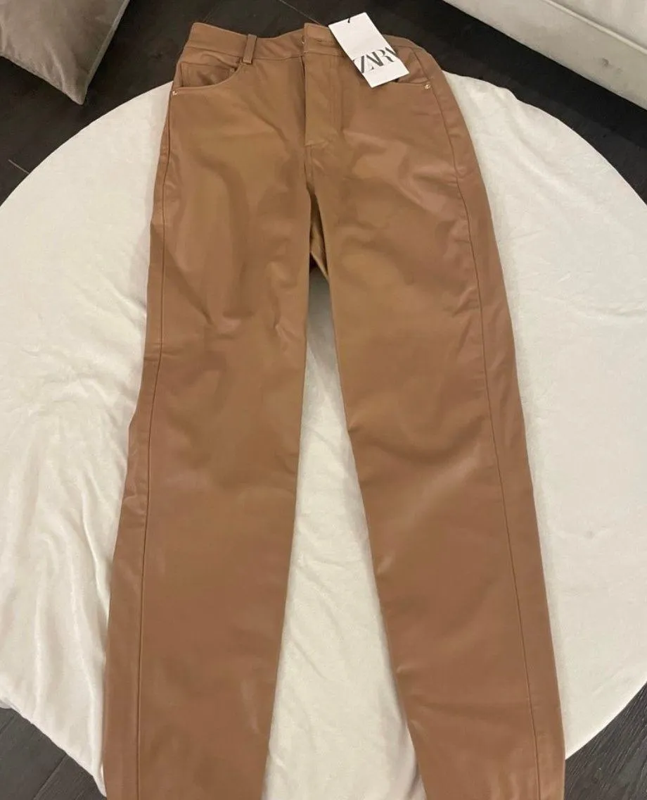 ZARA Brown Leather Pants - Image 2