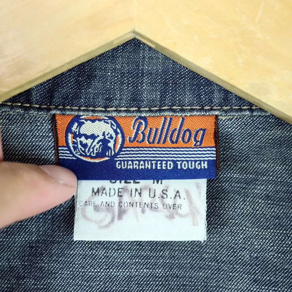 Bulldog Vintage 90s Jacket Womens M Blue Denim Trucker Crop Cotton VTG USA Made Size M - Image 3