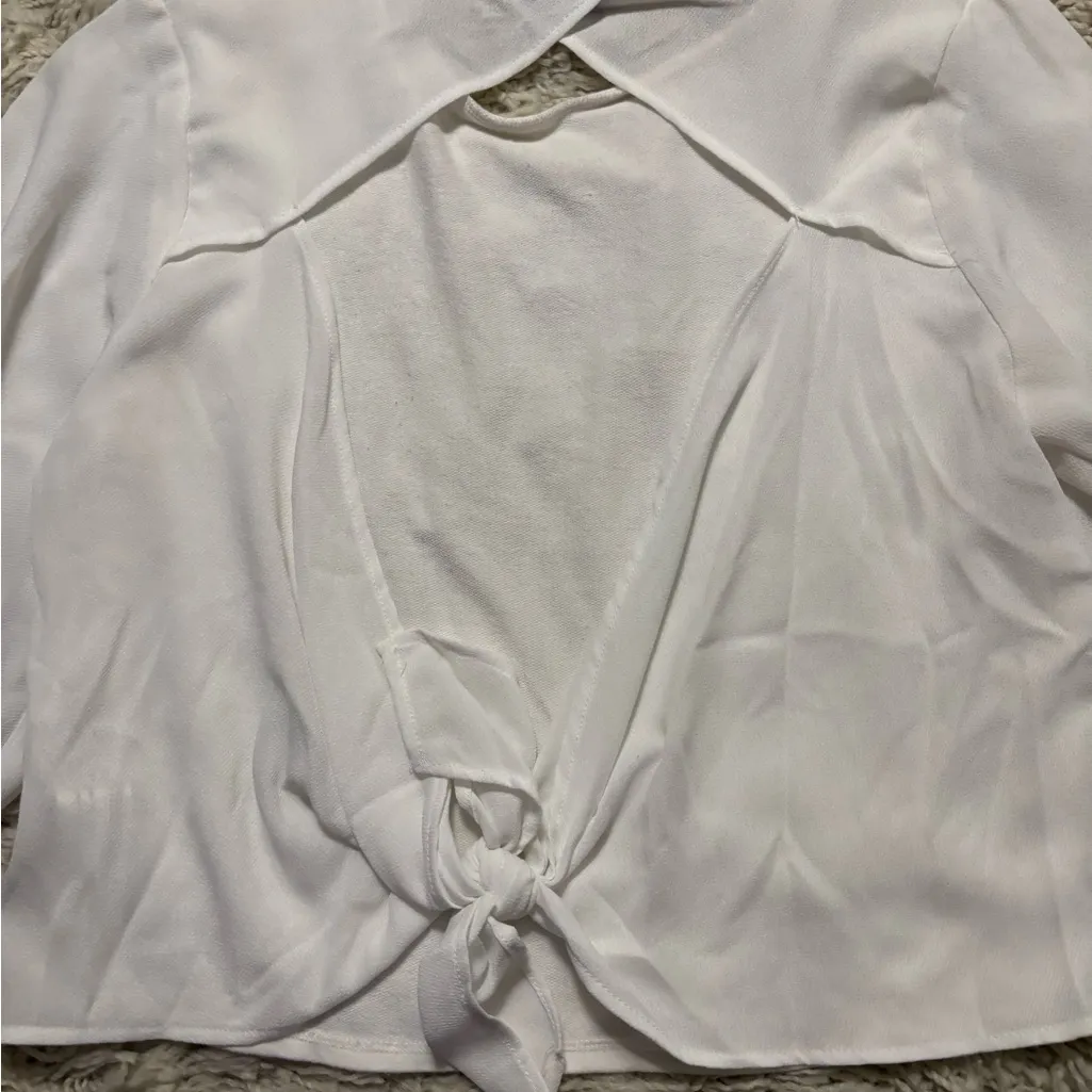 Zara Elegant White Cut Out Tie-Back Blouse Size S - Image 7