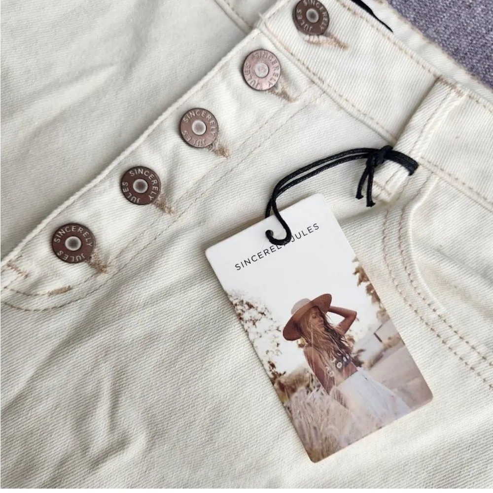 Sincerely Jules High Rise Shorts Distressed Jean Shorts Denim Cream Off White 11 Size undefined - Image 2