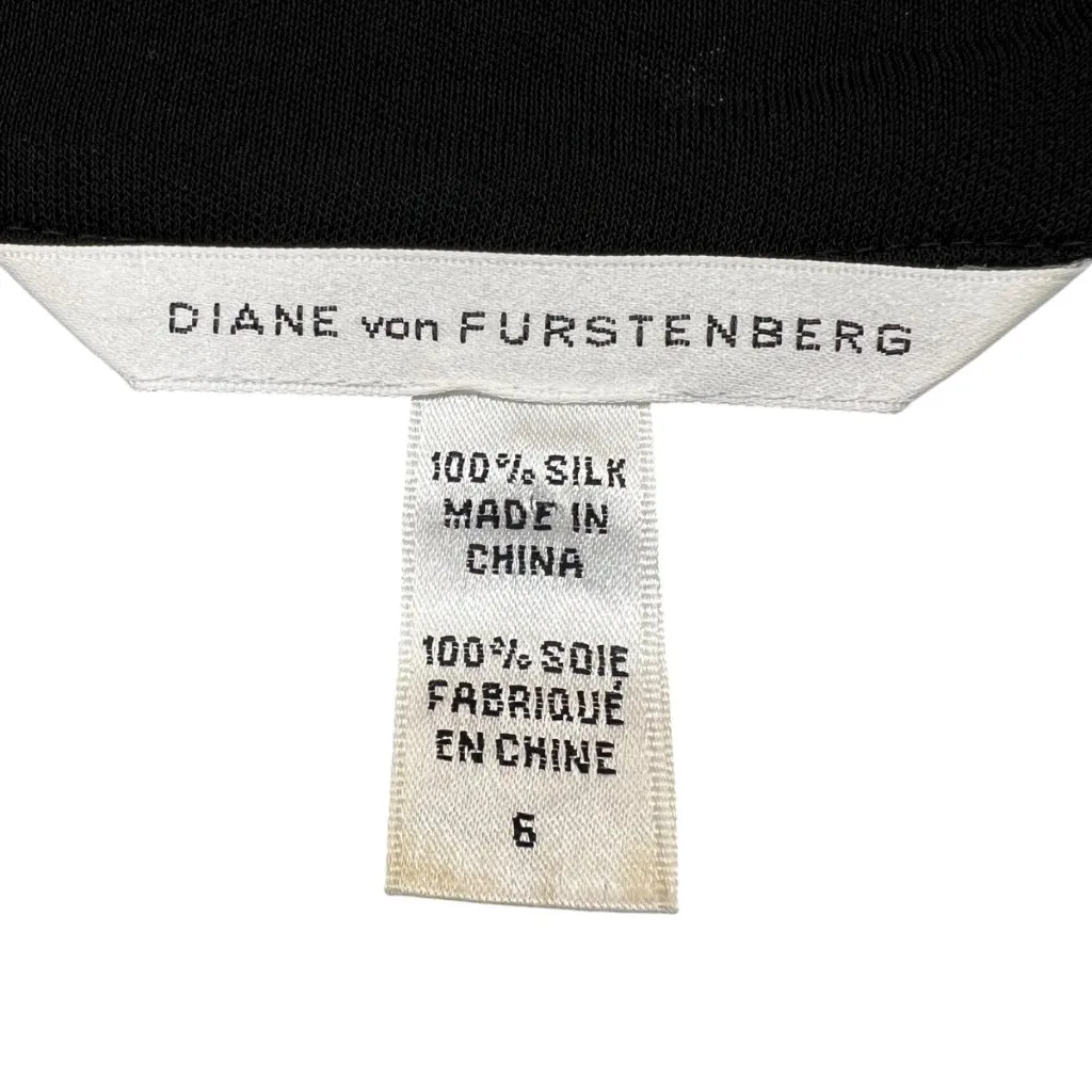 Diane Von Furstenberg Taurus Star Print Silk Wrap Dress Black Pale Blue Size 6 - Image 10