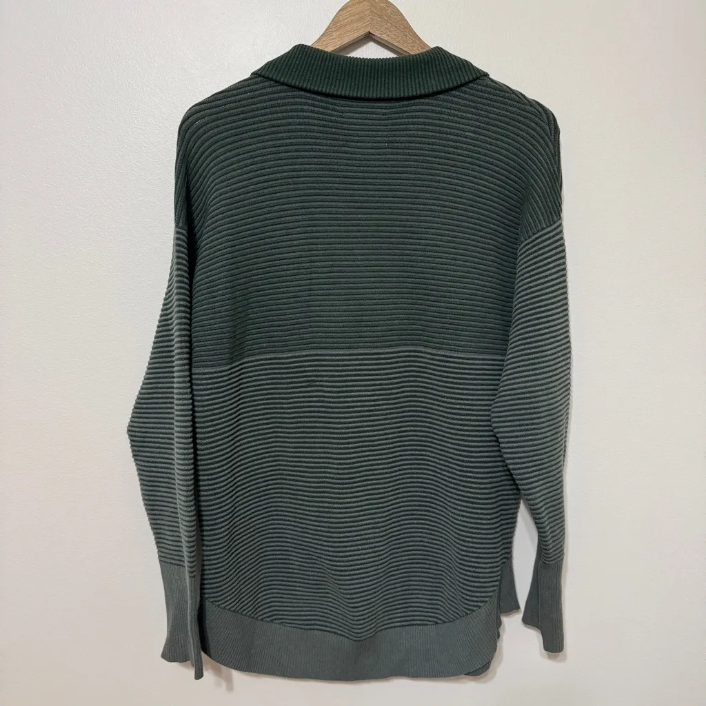 Aerie Offline Home Stretch Quarter Zip Sweater Ribbed Green Oversized Size Small - Image 5