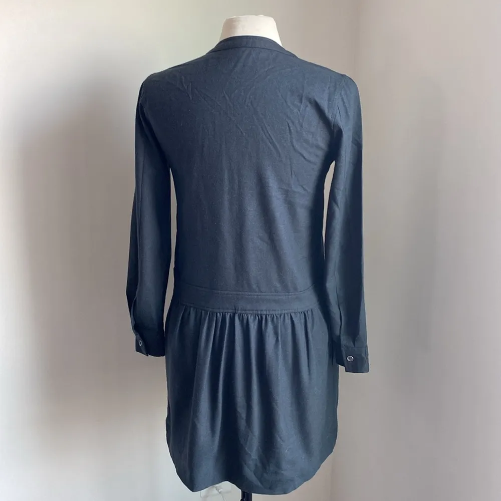 J. CREW Drop Waist Dress Womens Sz 2 Grey Wool Pleated Front Button Down - Image 6